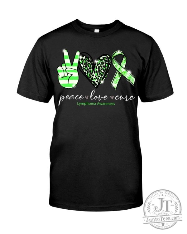 Lymphoma Awareness Peace Love Cure T-Shirt