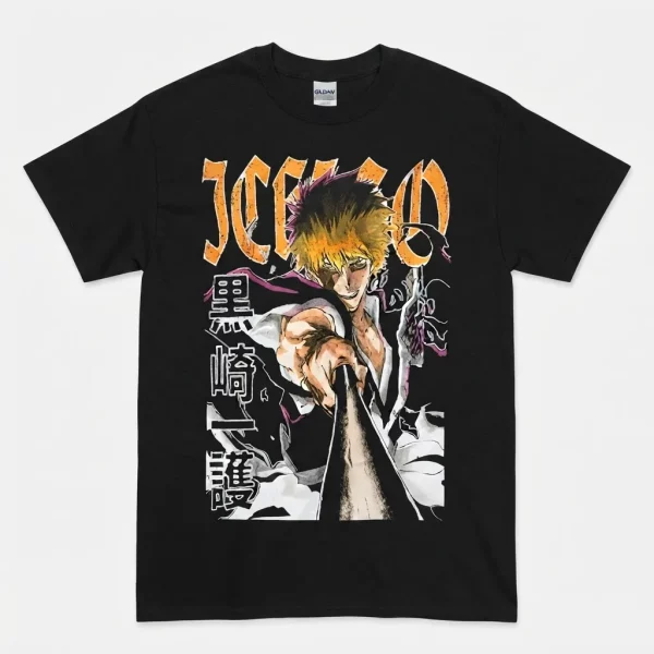 Detailed look of high-quality Masakazu Morita Ichigo Kurosaki Bleach Vintage Graphic T-Shirt in 2D Products