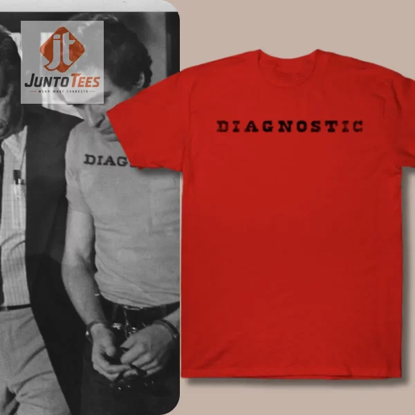 Diagnostic Ted Bundy tshirt 1976 2 Close-up view of the DTG printed typewriter text showing depth and detail