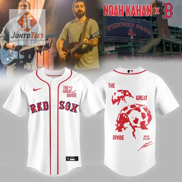 Boston Red Sox x Noah Kahan The Great Divide Tour 2026 Limited Edition Nike Baseball Jersey 2 Two jersey variations displayed side by side against a stage backdrop.