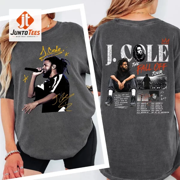 Exclusive J. Cole The Fall Off Tour 2026 Vintage Bootleg Style Graphic T-Shirt design from Juntotees