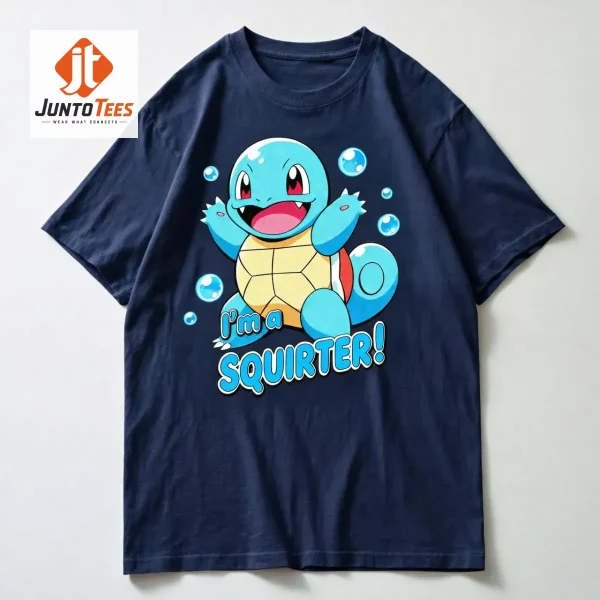 A soft pink unisex t-shirt featuring a vibrant blue turtle character graphic. (Detail view #2)