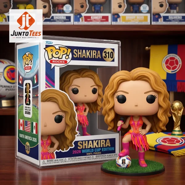 Shakira-inspired resin figure in a commemorative 2026 World Cup collector box.