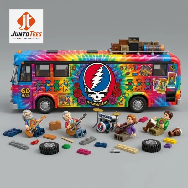 Grateful Dead 60th Anniversary Psychedelic Bus Building Block Set 2 Detailed brick-built psychedelic tour bus with tie-dye graphics and concert figures. (Detail view #3)