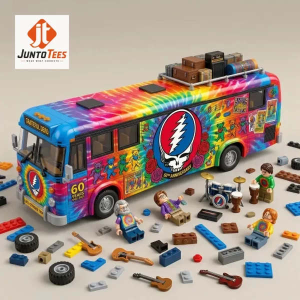 Grateful Dead 60th Anniversary Psychedelic Bus Building Block Set 3 Detailed brick-built psychedelic tour bus with tie-dye graphics and concert figures. (Detail view #4)
