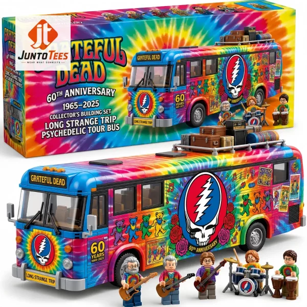 Grateful Dead 60th Anniversary Psychedelic Bus Building Block Set 4 Detailed brick-built psychedelic tour bus with tie-dye graphics and concert figures. (Detail view #5)