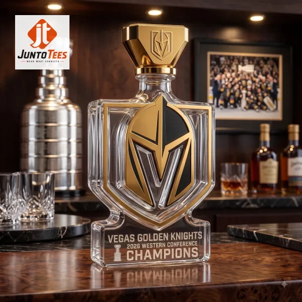 Vegas Golden Knights 2026 Western Conference Champions Glass Whiskey Decanter 2 Vegas Golden Knights themed whiskey decanter with championship text. (Detail view #3)