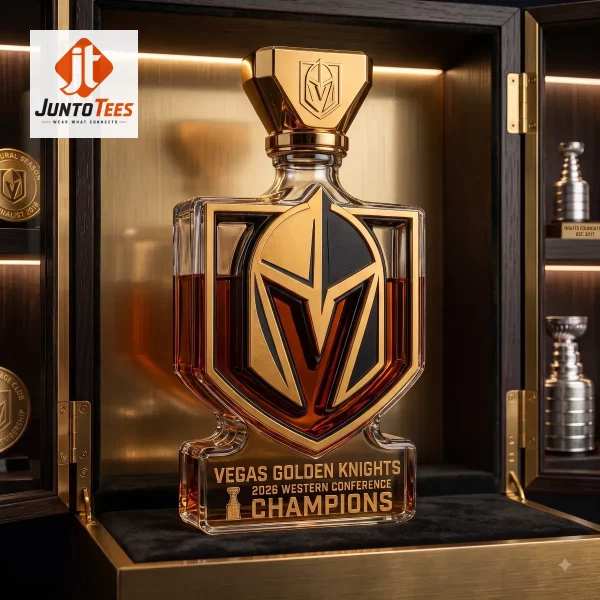 Vegas Golden Knights 2026 Western Conference Champions Glass Whiskey Decanter 3 Vegas Golden Knights themed whiskey decanter with championship text. (Detail view #4)