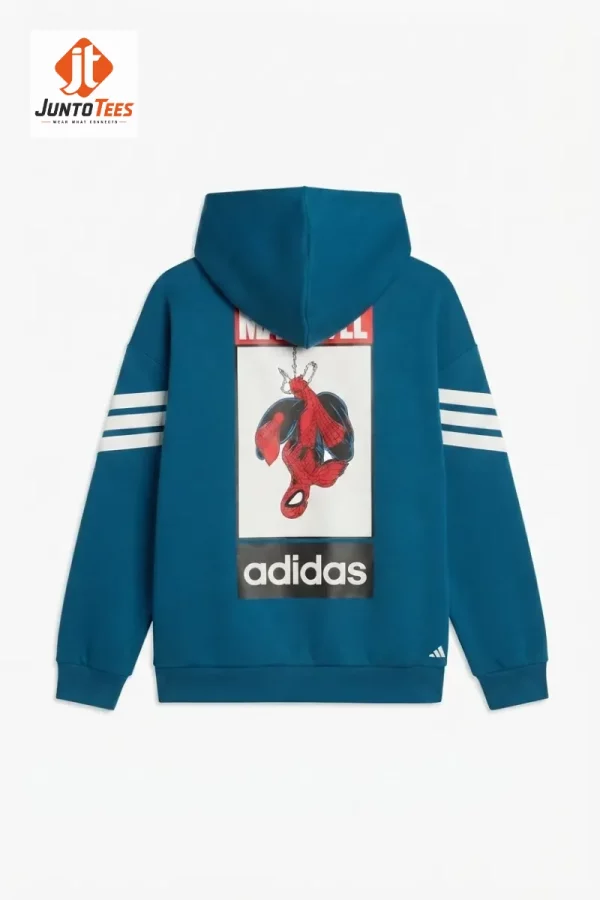 Ocean teal hoodie featuring Spider-Man graphic on back (Detail view #3)