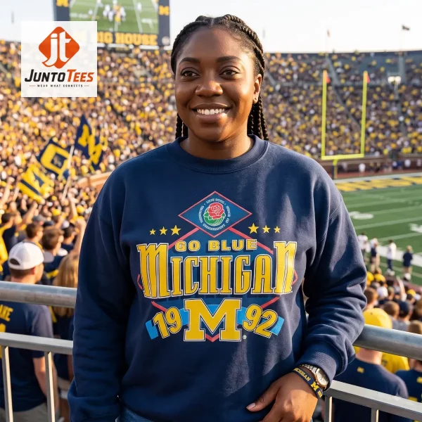 Power Book III: Raising Kanan S5 Hailey Kilgore Vintage Michigan Wolverines 1992 Rose Bowl Go Blue T Shirt Sweatshirt Hoodie 3 Navy blue unisex sweatshirt with a 1992 Michigan Rose Bowl graphic print. (Detail view #4)
