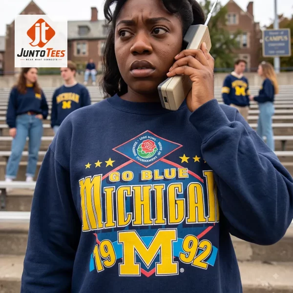 Power Book III: Raising Kanan S5 Hailey Kilgore Vintage Michigan Wolverines 1992 Rose Bowl Go Blue T Shirt Sweatshirt Hoodie 5 Navy blue unisex sweatshirt with a 1992 Michigan Rose Bowl graphic print. (Detail view #6)