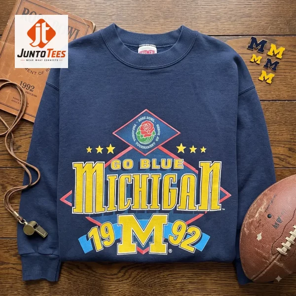 Power Book III: Raising Kanan S5 Hailey Kilgore Vintage Michigan Wolverines 1992 Rose Bowl Go Blue T Shirt Sweatshirt Hoodie 6 Navy blue unisex sweatshirt with a 1992 Michigan Rose Bowl graphic print. (Detail view #7)