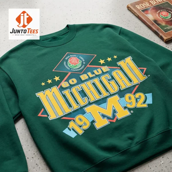 Power Book III: Raising Kanan S5 Hailey Kilgore Vintage Michigan Wolverines 1992 Rose Bowl Go Blue T Shirt Sweatshirt Hoodie 7 Navy blue unisex sweatshirt with a 1992 Michigan Rose Bowl graphic print. (Detail view #8)