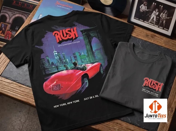 Product photography of 2026 RUSH 50 Something Tour NYC POP UP Madison Square Garden T shirt Sweatshirt Hoodie - Latest 2026 model