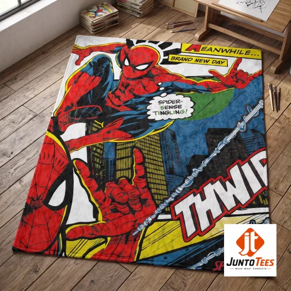 Authentic THWIP Spider-Man Brand New Day 2026 Marvel Studios Fleece Blanket product image at juntotees.com