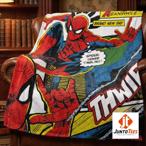 Exclusive THWIP Spider-Man Brand New Day 2026 Marvel Studios Fleece Blanket design from Juntotees