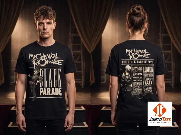 My Chemical Romance The Black Parade 2026 Tour Shirt Concert Reprinted 3 Close-up highlight of My Chemical Romance The Black Parade 2026 Tour Shirt Concert Reprinted styled with