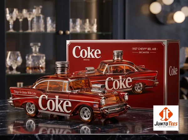Authentic Coca-Cola 1957 Chevy Bel Air Glass Whiskey Decanter product image at juntotees.com