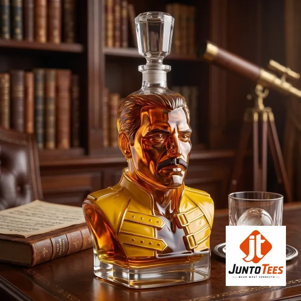 Close up of the Freddie Mercury glass decanter with crystal stopper detail.