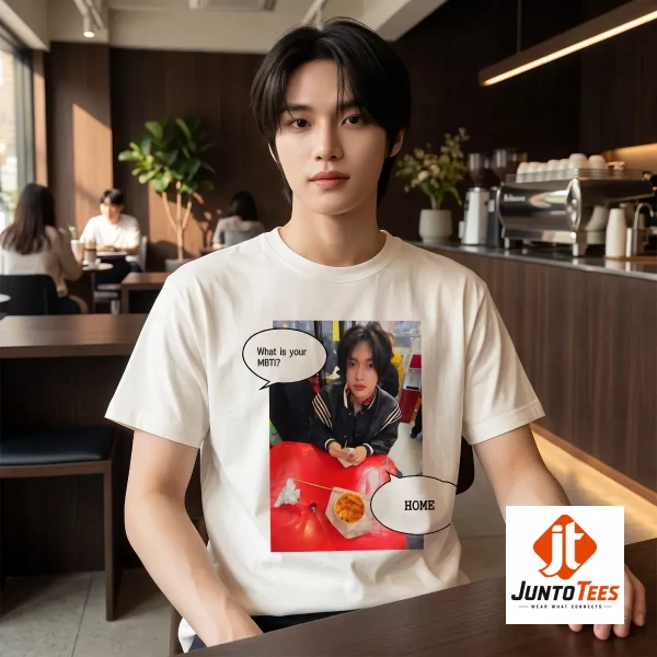Cream t-shirt with Wonbin photo and speech bubble text