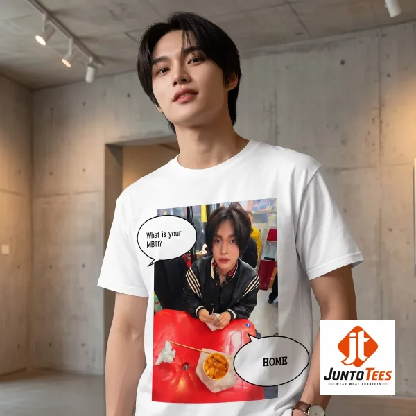 Close-up highlight of RIIZE Wonbin What is your MBTI HOME Shirt styled with