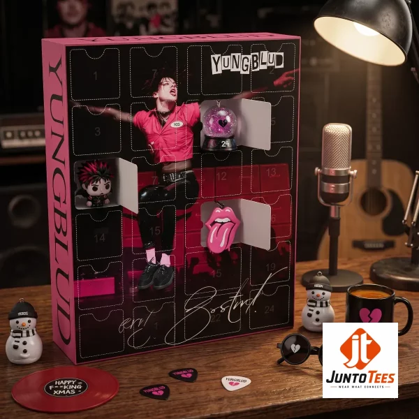 Close-up highlight of Yungblud Black Hearts Club Advent Calendar 2026 24 Day Holiday Collectible Acrylic Ornaments Set styled with