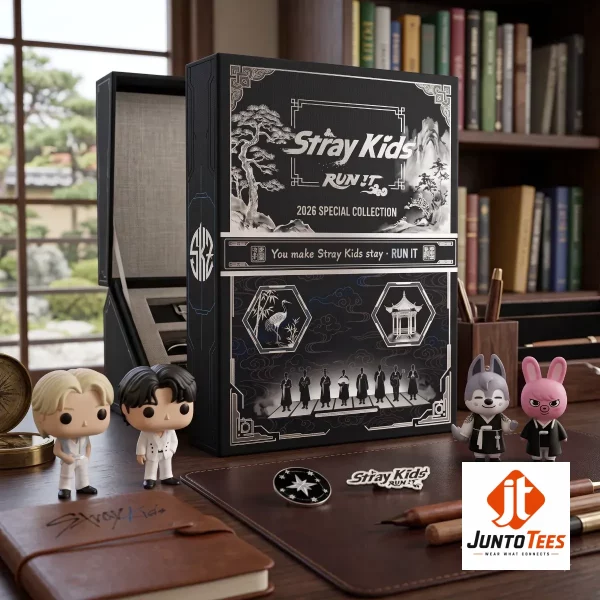 Stray Kids RUN IT 2026 Special Collection Advent Calendar 2026 with 24 Days Acrylic Ornaments Set 1 Close-up of the Stray Kids RUN IT 2026 advent box featuring detailed ornamental graphic prints.