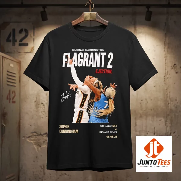 Dijonai Carrington Sophie Cunningham Flagrant 2 Ejection Vintage WNBA Graphic Tee 3 Charcoal grey t-shirt with a vintage WNBA court action graphic. (Detail view #4)