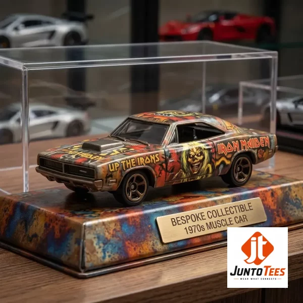 Hot Wheels Iron Maiden 51st Anniversary Eddie ’70s Graffiti Muscle Car Diecast Model Toy 3 Detailed Iron Maiden muscle car diecast model on a rock stage background (Detail view #4)