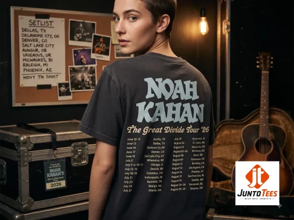 Detailed look of high-quality I Went Off My Meds At Noah Kahan’s 2026 North American Tour Shirt The Great Divide Tour 2026 Vintage Graphic Concert TShirt in Graphic Shirts