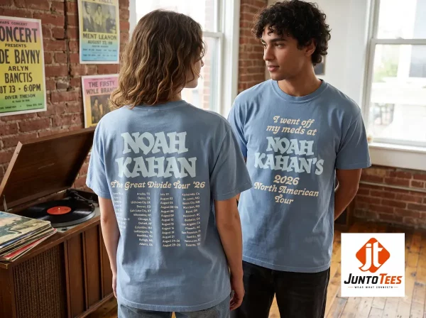 Product photography of I Went Off My Meds At Noah Kahan’s 2026 North American Tour Shirt The Great Divide Tour 2026 Vintage Graphic Concert TShirt - Latest 2026 model
