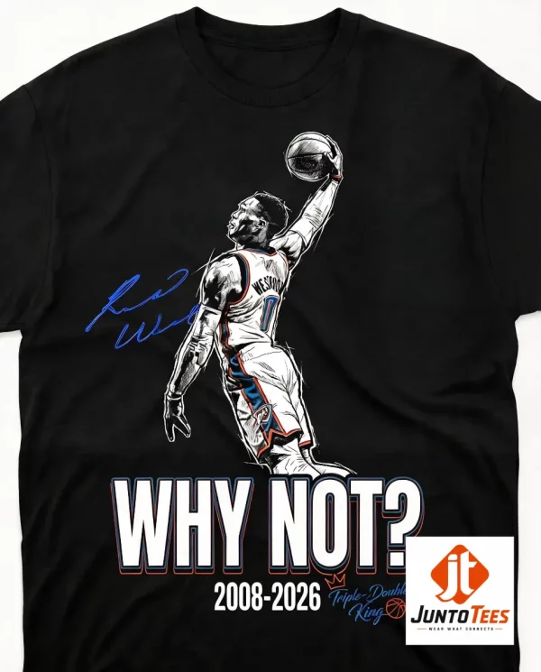 Front view of Russell Westbrook Why Not? graphic t-shirt on a model (Detail view #4)