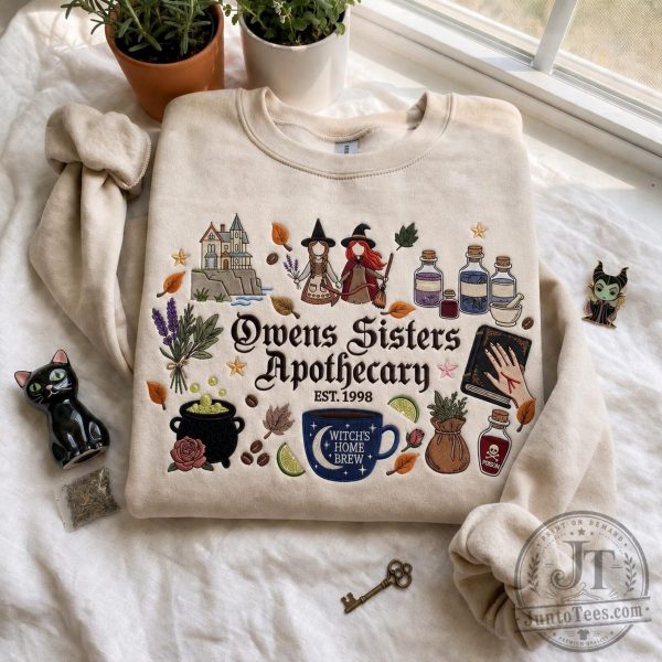 Witches Home Brews Owens Sisters Apothecary Embroidered Sweatshirt T Shirt Hoodie