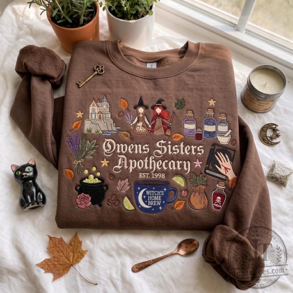 Witches Home Brews Owens Sisters Apothecary Embroidered Sweatshirt T Shirt Hoodie 1 Witches Home Brews Owens Sisters Apothecary Embroidered Sweatshirt T Shirt Hoodie