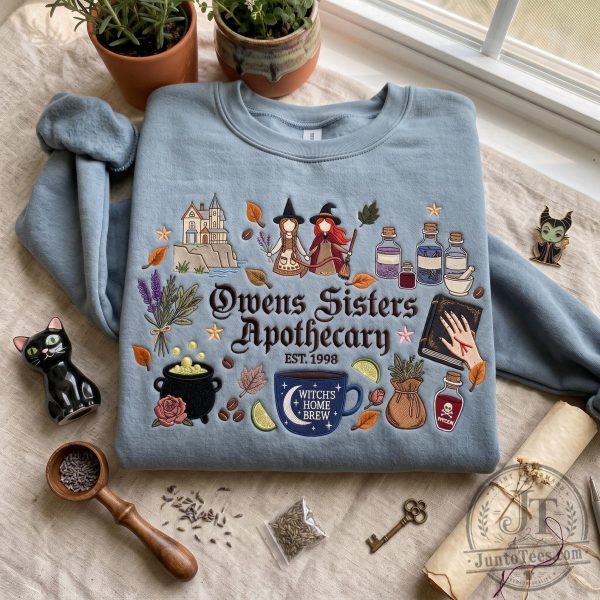 Witches Home Brews Owens Sisters Apothecary Embroidered Sweatshirt T Shirt Hoodie 2 Witches Home Brews Owens Sisters Apothecary Embroidered Sweatshirt T Shirt Hoodie