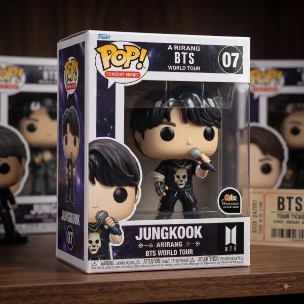 Front view of the BTS Jungkook Arirang World Tour figure in its branded display box.