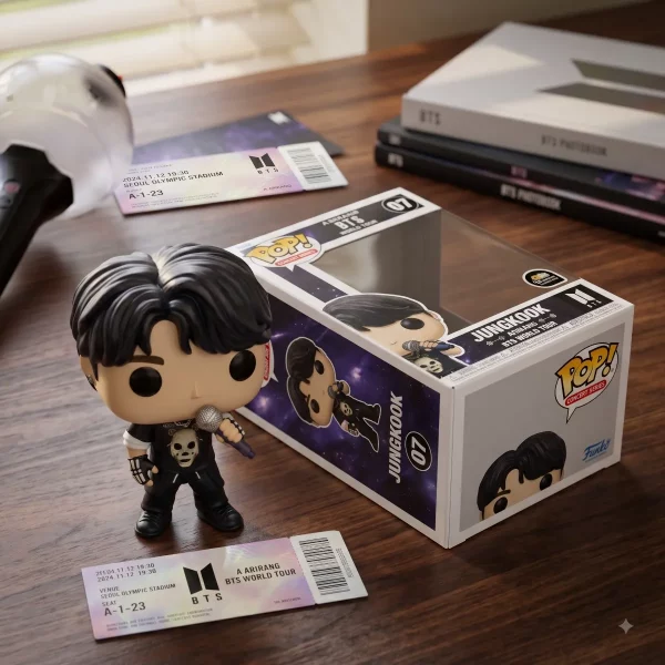 BTS Jungkook Arirang World Tour Concert Series 07 Collectible Resin Pop Figure 1 Front view of the BTS Jungkook Arirang World Tour figure in its branded display box. (Detail view #2)