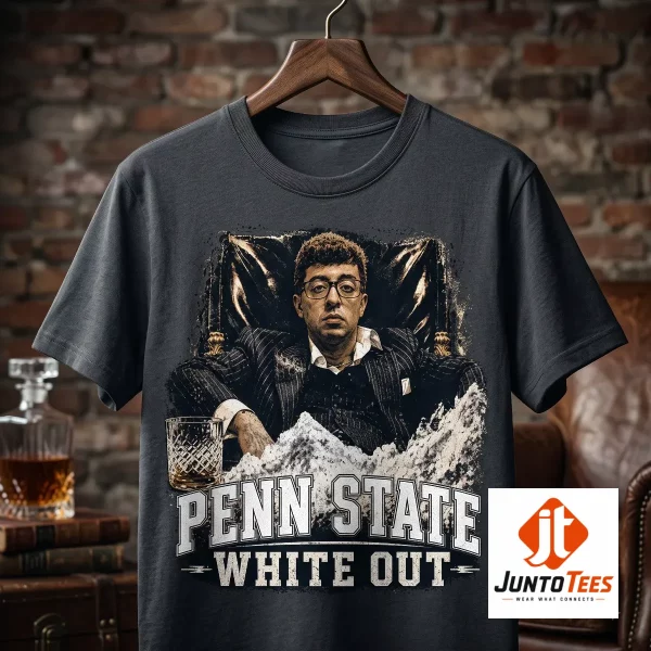 Close up of Penn State White Out text on graphic clothing