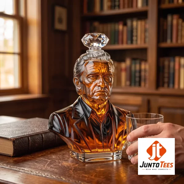Johnny Cash Bust Glass Whiskey Decanter 2 Authentic Johnny Cash Bust Glass Whiskey Decanter product image at juntotees.com