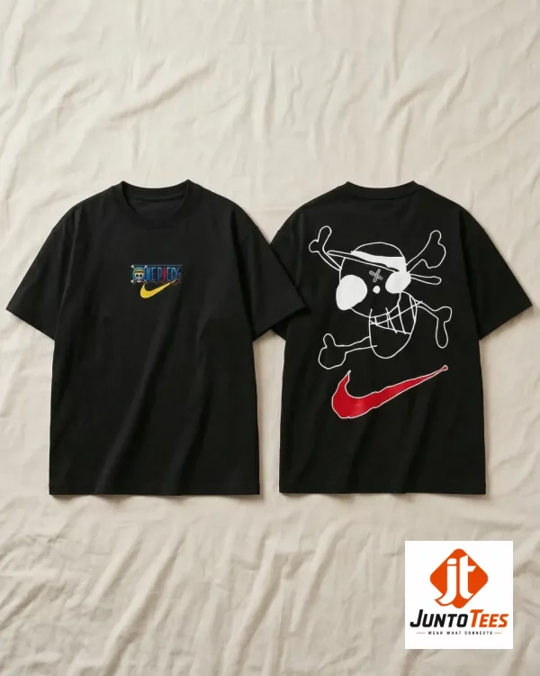 Close up of the back graphic on the One Piece Nike collaboration shirt.