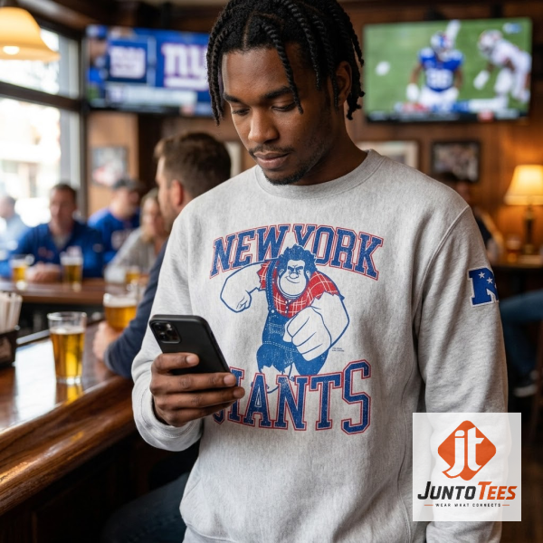 Wreck-It Ralph New York Giants Disney NFL Merch Sweatshirt 2026 Reprinted 3 Close-up highlight of Wreck-It Ralph New York Giants Disney NFL Merch Sweatshirt 2026 Reprinted styled with