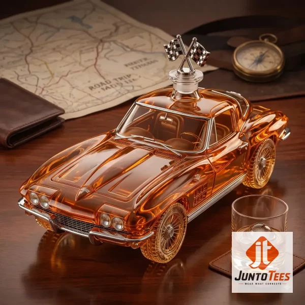 1963 Corvette Split-Window Whiskey Decanter 1 Amber glass 1963 Corvette decanter with checkered flag stopper.