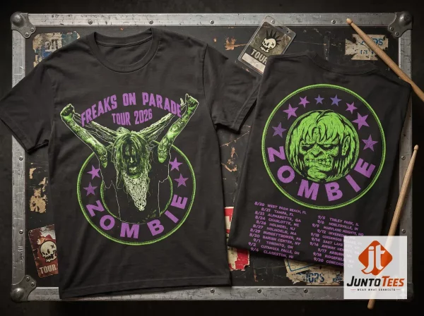 Rob Zombie 2026 concert tour back print with venue list and tour dates
