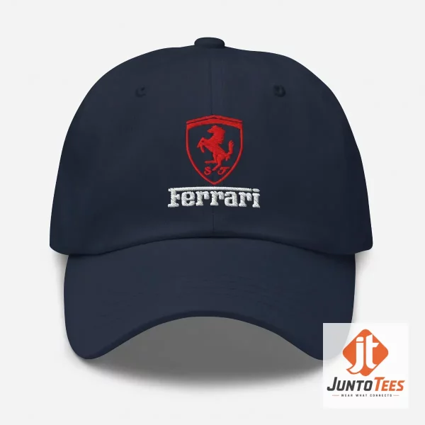 Detailed look of Classic Ferrari Racing Baseball Cap Choose Hat Color in Hats