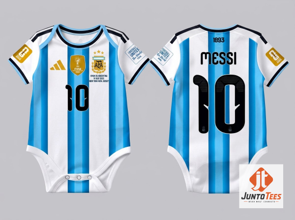 Detailed look of The Last M10 Lionel Messi Argentina World Cup Baby Bodysuit Soccer Jersey Before 2026 Retirement in 3D Products