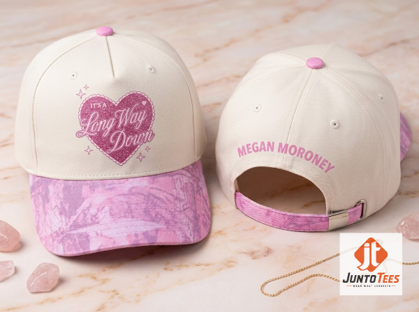 Detailed look of Megan Moroney It's A Long Way Down Pink Heart Baseball Cap Cloud 9 Merch 2026 in Hats