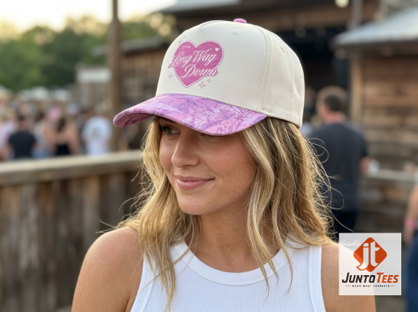 Authentic Megan Moroney It's A Long Way Down Pink Heart Baseball Cap Cloud 9 Merch 2026 product image at juntotees.com