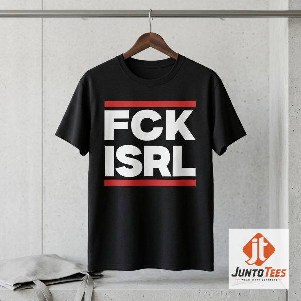 Front view of Jake Shields Fck Isrl Shirt with official design details
