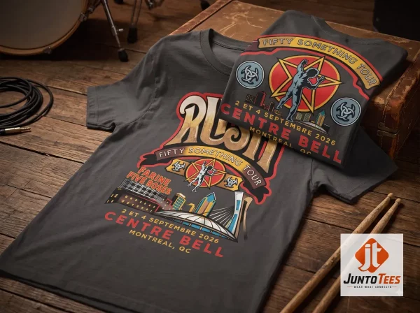 RUSH Fifty Something Tour September 2 4 2026 Montreal Centre Bell Concert T-Shirt Exclusive Merch 2 Authentic RUSH Fifty Something Tour September 2 4 2026 Montreal Centre Bell Concert T-Shirt Exclusive Merch product image at juntotees.com