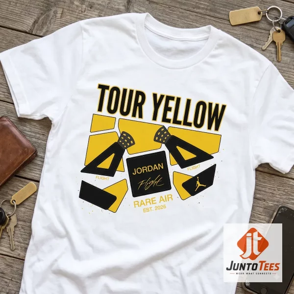 Official T Shirt to match Air Jordan 4 Retro 'Rare Air Tour Yellow' 2026 Sneakers graphic print and logo detail